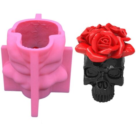 Moule en silicone 3D en forme de crâne de rose pour résine époxy, idéal pour la création de bougies et de porte-stylos en plâtre.