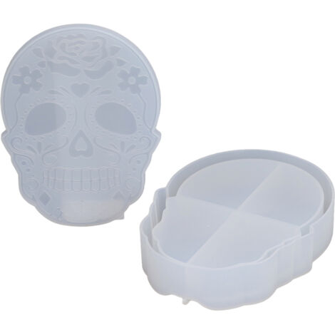 Moule en silicone crâne pour résine époxy, boîte de rangement DIY avec couvercle pour bijoux et cosmétiques