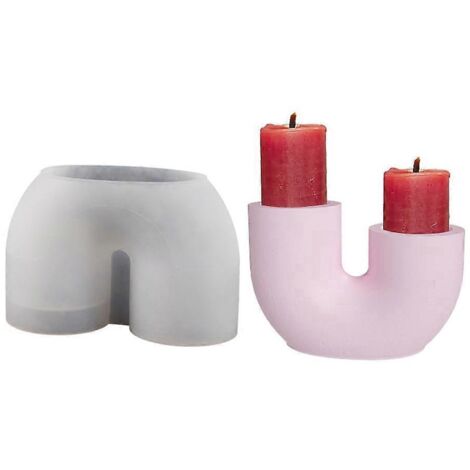 Moule en silicone en forme de U pour bougeoir, support de bougie en ciment ou résine de plâtre à faire soi-même