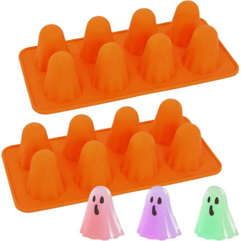 Moule en silicone fantôme 3D (2 pièces), idéal pour la pâtisserie d'Halloween : chocolat, gelée, bonbons, fudge, gâteaux, savons, glaçons. Moule à gelée fantôme mignon, moule à chocolat en silicone en