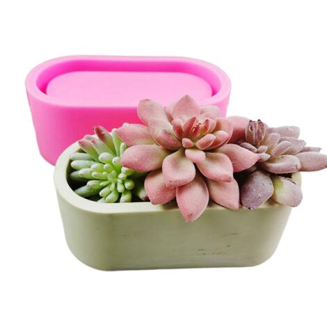 Moule en silicone ovale pour pots de fleurs à décorer soi-même, idéal pour créer des centres de table en béton avec des plantes succulentes.