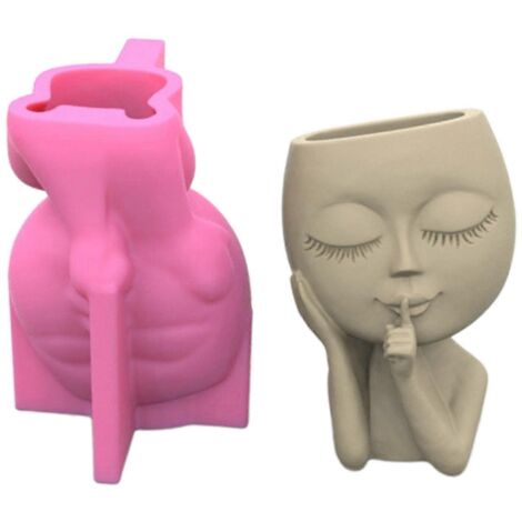 Moule en silicone pour pot de fleurs, grand format, pour tête de poupée, pour pot de fleurs ou vase, en béton.