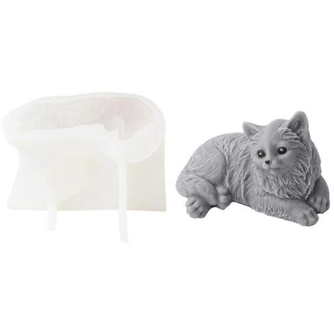 Moule en silicone pour résine, motif chat couché, pour la fabrication de bougies DIY et d'ornements de chat 3D.