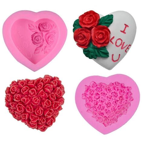 Moule en silicone souple pour aliments, forme cœur rose, pour pâte polymère, résine et bonbons