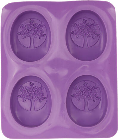 Moule en Silicone Souple pour Savon DIY - 4 Motifs Lavande, Forme Ovale, Démoulage Facile