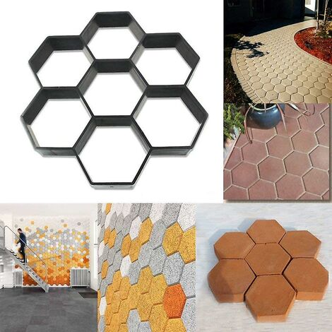 Moule hexagonal réutilisable pour pavés de béton, marcheau, pierre de ciment pour trottoir, allée, terrasse, jardin, route (28 x 29 cm, noir)