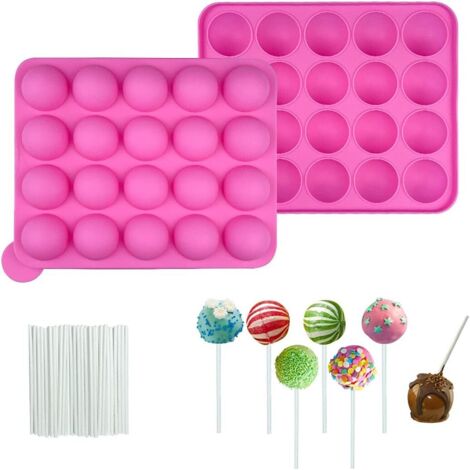 Moule Pop Cake, 20 Moule Sucette, Moulle Popcakes, Moules à Lollipop Bonbon Kommt mit 20 Lollipop Sticks, Moules À Sucettes en Silicone, Pop Cake, Pour Faire Sucettes Fudge