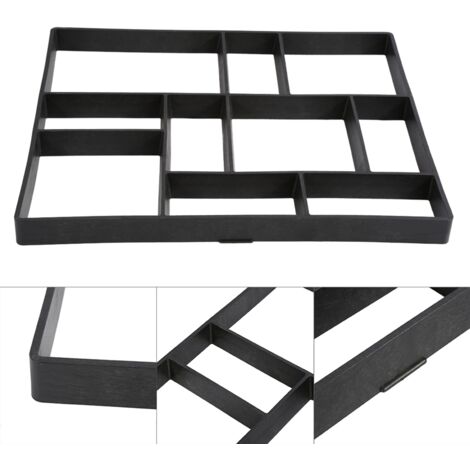 Moule pour Pavage Jardin DIY PP Rectangle Noir 60.5x50x4.5cm, Moule Reutilisable Pave Pierre Jardins Patios Promenades