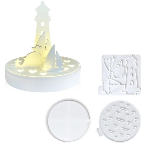 Moule Resine Epoxy, Éléments Nautiques Moule Silicone Resine Epoxy, Motif Phare et Voilier 3D Moules en Plâtre pour Couler, pour Bricolage et Décoration du Quotidien