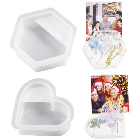 Moule Resine Epoxy En Forme de Cœur Résine Moule en Silicone, Moules Hexagone en Résine pour La Préservation Des Fleurs, Décorations pour La Maison, Organiser Le Livre