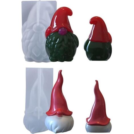 Moule resine epoxy,Moule en Silicone 3D Moule Bougie de GNOME de Noël, Moules de Bougie en Forme de Père Noël Barbu Resine Epoxy