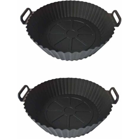 Moule Silicone Air Fryer, 2 Pièces Panier Moule pour Airfryer Réutilisable Friteuse à Air Chaud Plat Pot Ronde Doublure Liner pour Friteuse Air, Micro-ondes, Four (Noir)