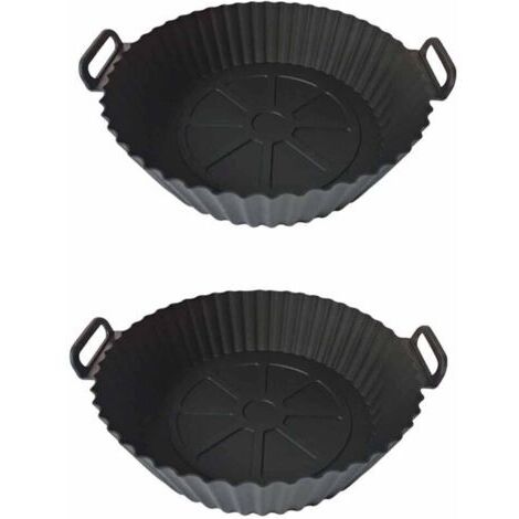 Moule Silicone Air Fryer, 2 Pièces Panier Moule pour Airfryer Réutilisable Friteuse à Air Chaud Plat Pot Ronde Doublure Liner pour Friteuse Air, Micro-ondes, Four (Noir)