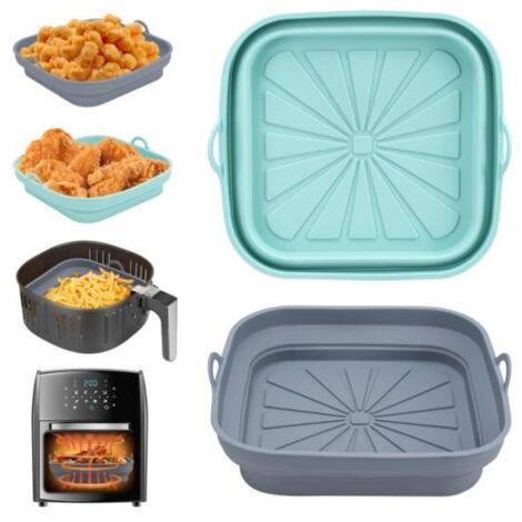Moule Silicone Air Fryer Accessoire, 2 Pièces Panier Moule pour Friteuse à Air Chaud Réutilisable Airfryer Pot Plat Carré Pliable