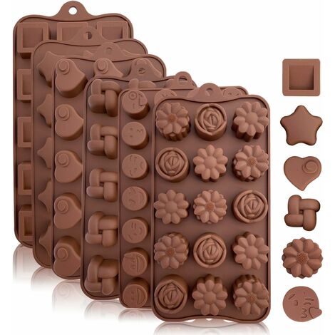 Moules à bonbons au chocolat en silicone : moules de cuisson en silicone pour gâteau, décoration de brownie, bonbons durs et mous, gomme, gelée, bombes grasses Keto – cœurs, étoiles, fleurs, émoticône