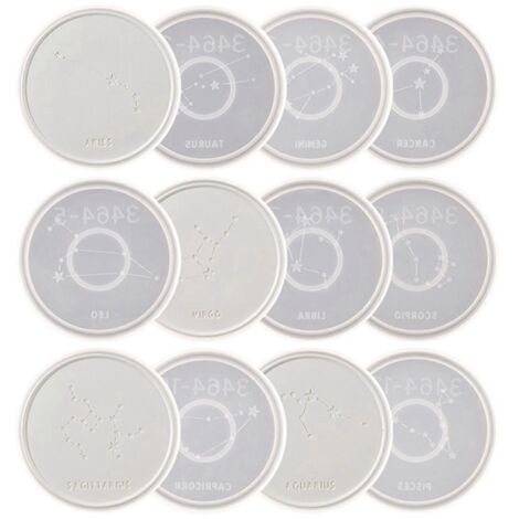 Moules à Coasters Résine Époxy 12 Constellations - 12Pcs Moule en Silicone pour DIY Bougie, Savon et Aromathérapie