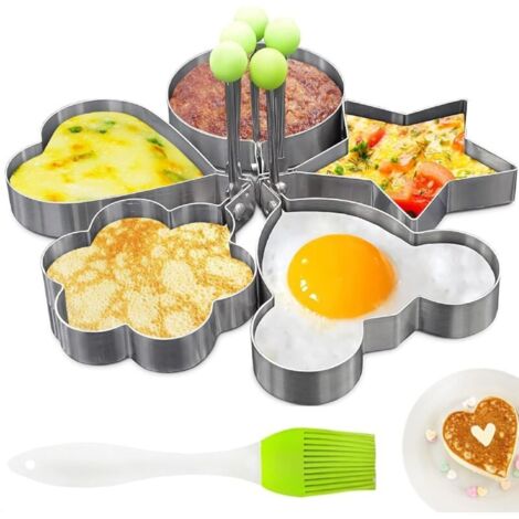moules à crêpes et à œufs pour poêle, en acier inoxydable, faciles à utiliser et à nettoyer, de formes variées et polyvalents.