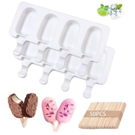 Moules à Glace Silicone,Moule Magnum Cake,2PCS+50PCS Baton De Glace,Glace Maison Popsicle,Sans Bpa Moule Glace AntiadhéSif