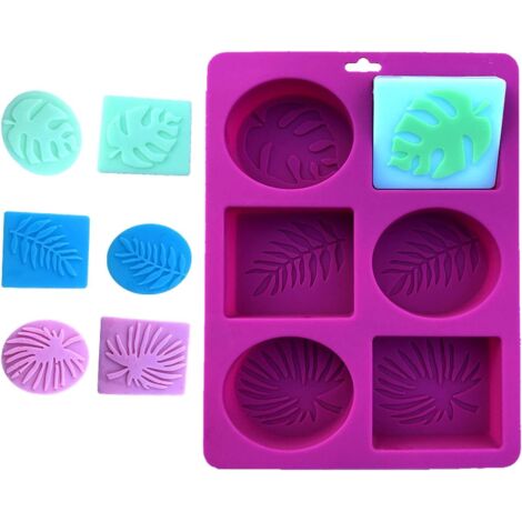 Moules à Savon,Moules SiliCône Savon 6 cavités,Carré Moulle Savon pour Faire de Patisserie,Gateaux,Savons,Biscuits au Chocolat,glaçons,Bricolage Artisanal,Réutilisables (Rose)-Fei Yu