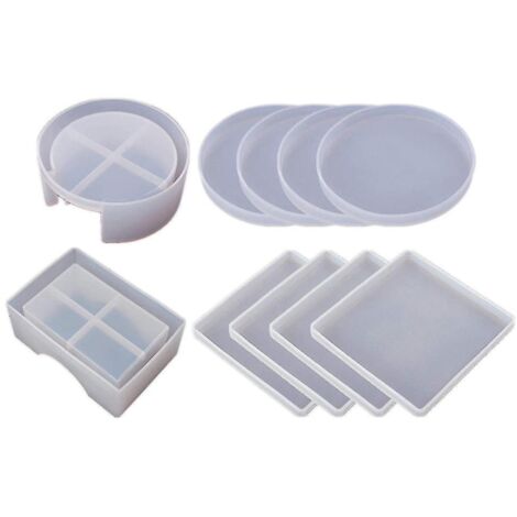 Moules à sous-verres en silicone pour moulage de résine, kit de moules à sous-verres en résine époxy comprenant 8 sous-verres et