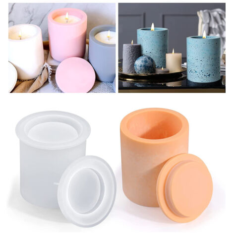 Moules cylindriques en silicone pour bougies piliers en résine avec couvercle, multi-fonctionnels, fabriqués à la main, pour la fabrication de bougies translucides
