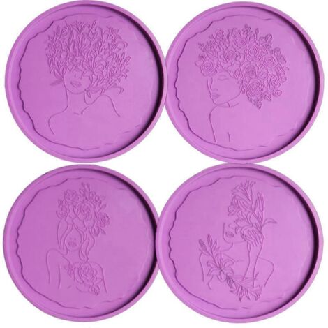 moules en résine époxy à motifs floraux irréguliers pour sous-verres, avec support en silicone pour tasses et dessous de verre. Idéal pour la décoration intérieure et les loisirs créatifs.