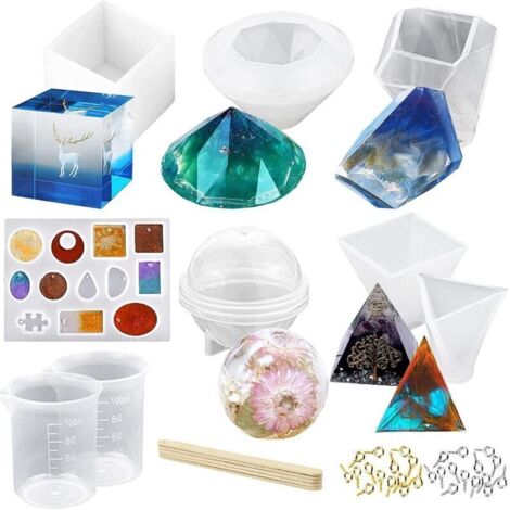 Moules en silicone pour résine époxy – 43 pièces, motifs pyramides et diamants, flexible et résistant à la chaleur
