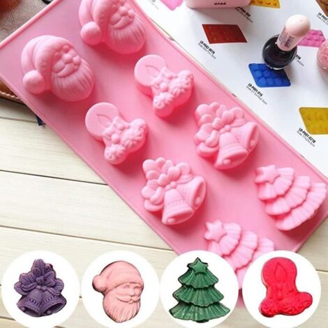 Moules,Moules en Silicone Antiadhésif de Noël,Moules à Forme Spécifique de Noël avec Père Noël,Arbre de Noël,Cloche et Bougie