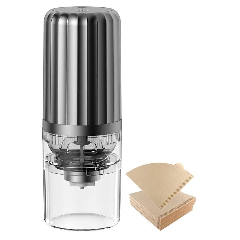 Moulin à café électrique avec 100 filtres à café, broyeur à grains de café conique compact automatique avec réglage Muli Grind, rechargeable par usb