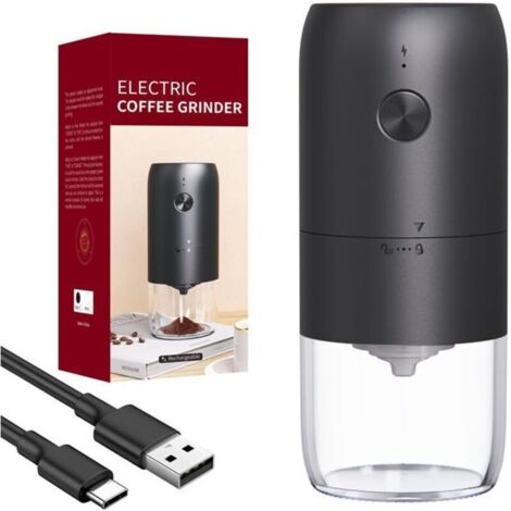 Moulin à Café Électrique avec Meule en Céramique Moulin à Hélice Portable Rechargeable pour Les Grains de Café avec Rugosité Réglable, Noir