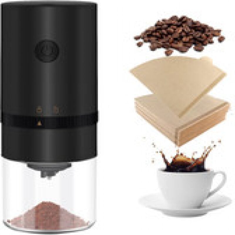 Moulin à café électrique portable avec filtre à café 100 pièces, mini moulin à café électrique rechargeable avec plusieurs paramètres de mouture