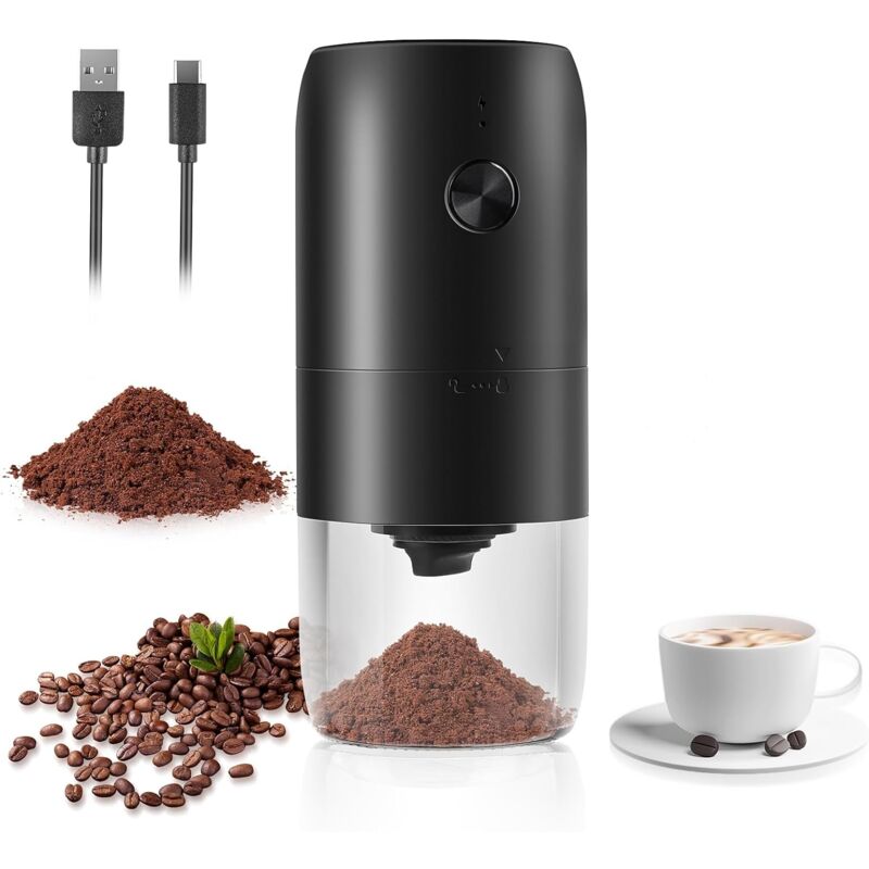 Moulin à Café Electrique, usb Rechargeable Moulin a Cafe, Rugosité Réglable Broyeur Café Portable Moulin à Café