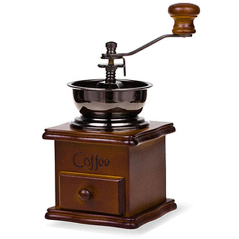 Moulin à café en bois vintage antique en céramique, à manivelle, style rétro.