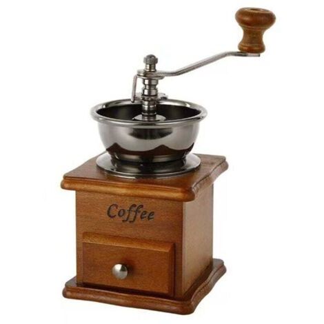 Moulin à café manuel - broyeur à grains de café - pratique - style vintage - en fonte - avec manivelle - tiroir en bois - 17 x 10,5 x 10,5 cm