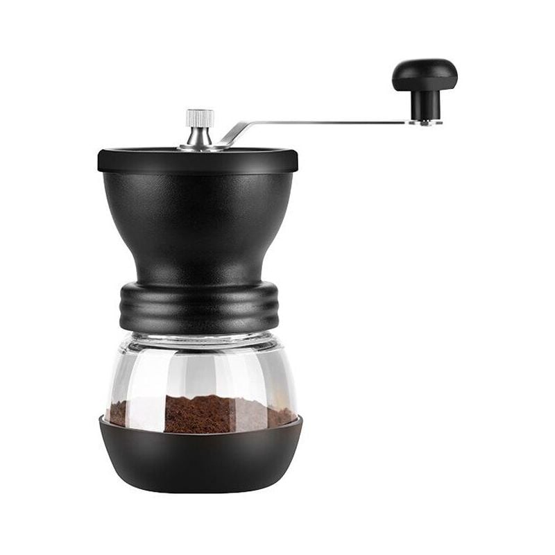 Jusch - Moulin à café manuel, double roulements, portable, matériau céramique/verre/acier inoxydable/PP/silicone, noir