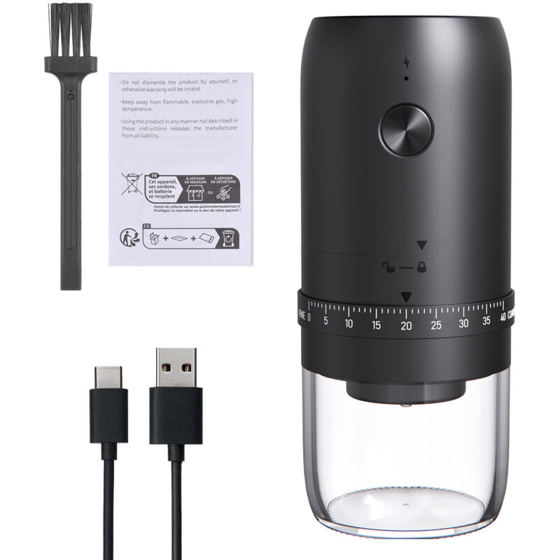 Moulin à grains de café portable KMDJ-2AW Portable avec 40 broyage Réglage 5 lames Céramique Conical Burr One Bouton Démarrer et Auto Stop Electric