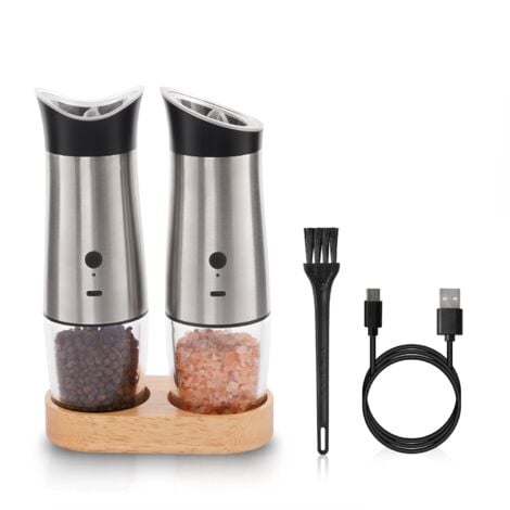 GALOZZOIT XIDJUIKM- Moulin à poivre électrique USB-broyeur Rechargeable domestique-broyeur à poivre à épices occidentales-type-c Interface ensemble de plateaux en bois