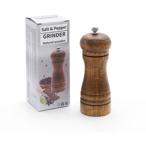 Moulin à Poivre en Bois de 5 Pouces avec Mécanisme Céramique Réglable et Rechargeable - Idée Cadeau Cuisine en Chêne pour Moulin à Sel et Poivre