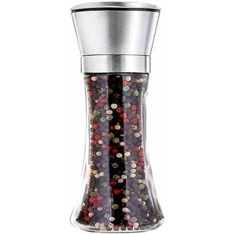Moulin à Poivre et Sel,Moulins à Épices Manuel,Broyeurs en Acier Inoxydable Brossé et Verre,Broyeur en Céramique Réglable,Sel et Poivre Moulin,Salière et Poivrière en Acier INOX et Verre LITZEE