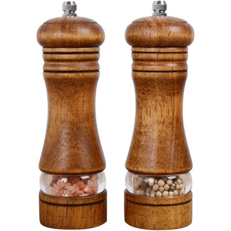 Moulin à Sel et Moulin à Poivre - Bois Naturel Chêne - Mécanisme en Céramique Réglable - Fenêtre Acrylique Visible - Capacité 3 oz - Lot de 2