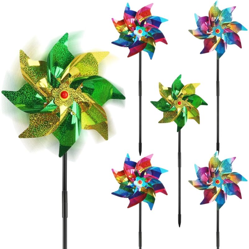 Moulin à vent anti-oiseaux, ensemble de 12 pièces de moulins à vent réfléchissants, moulins à vent de jardin extérieur, répulsif contre les oiseaux