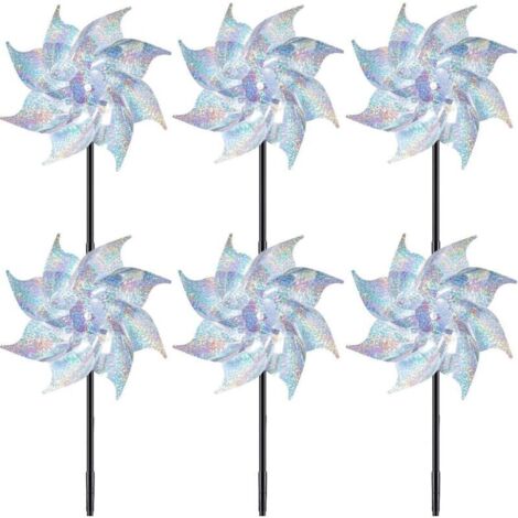 Moulin à vent anti-oiseaux – Lot de 6 moulins réfléchissants 50cm – Résistant aux intempéries – Éloigne les oiseaux sans les blesser