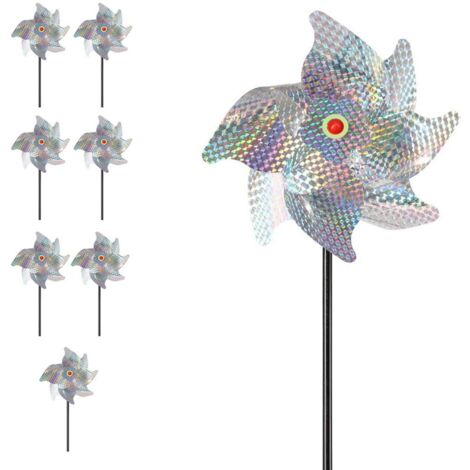 Moulin à Vent Anti-Oiseaux Réfléchissant, 8 Ensembles de Haute Réflexion, Matériau PVC, Efficace pour Les Oiseaux, Sécurité Non Toxique, Convient aux Terres Agricoles (Couleur