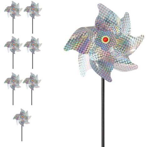 Moulin à Vent Anti-Oiseaux Réfléchissant, 8 Ensembles de Haute Réflexion, Matériau PVC, Efficace pour Les Oiseaux, Sécurité Non Toxique, Convient aux Terres Agricoles (Couleur