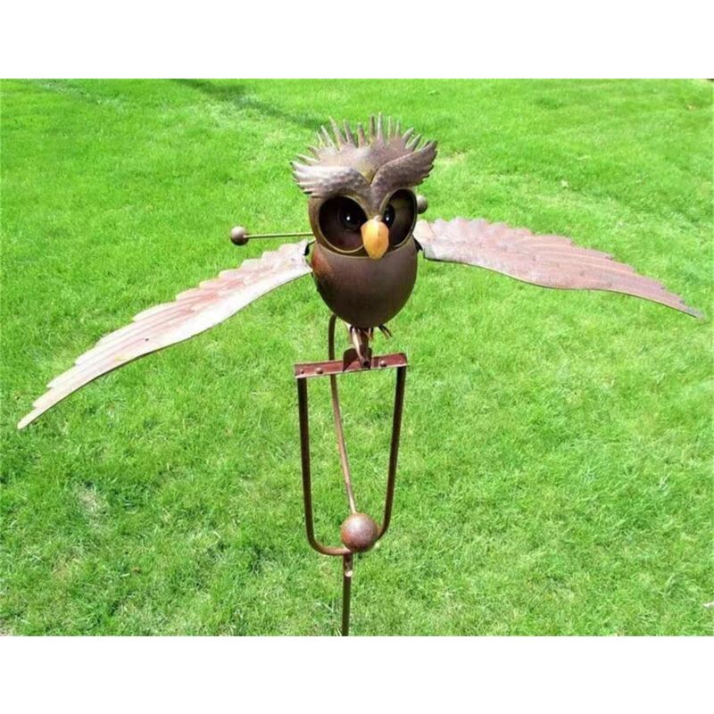 Moulin à vent de hibou d'art de fer, jardin décoratif d'art en plein air, artisanat d'oscillation de pieu de jardin