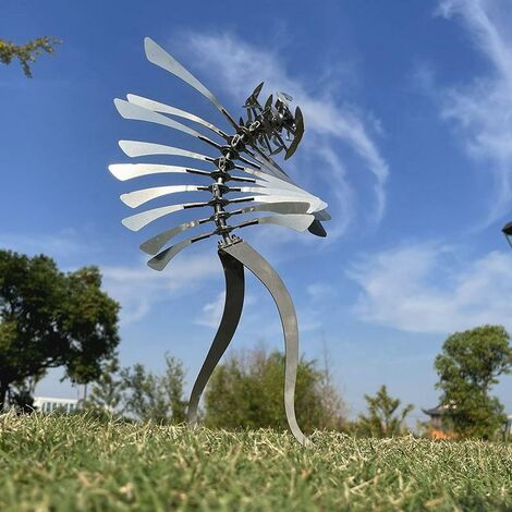 Moulin à vent en métal, 3D Wind Powered Kinetic Sculpture Metal Wind Spinner Unique Magic Lawn Wind Spinners for Yard Garden Wind Catcher Outdoor Patio Decoration Size: 10X12X8 cm