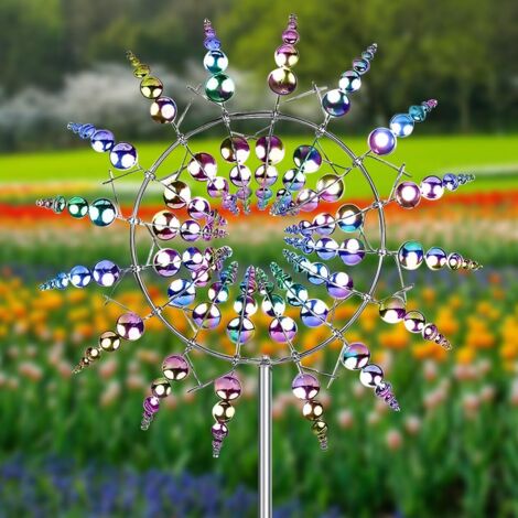 Moulin à Vent en Métal, Sculptures Éoliennes Unique, Moulin à Vent pour Jardin avec Piquet en Métal, Spinner de Vent de Décor Extérieur pour Fermes, Cour, Pelouse (Coloré)