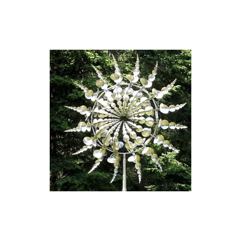 SNQ - Moulin à vent en métal unique et magique, sculpture cinétique à énergie éolienne 3D, éolienne en métal solaire, éoliennes solaires pour pelouse