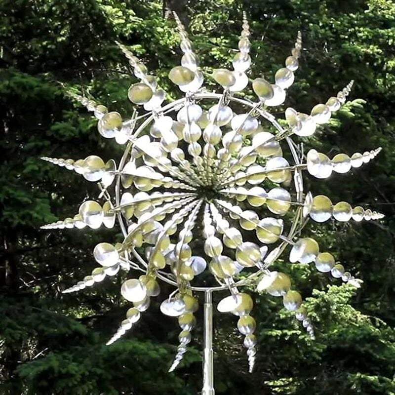 Moulin à vent en métal unique et magique, sculpture cinétique alimentée par le vent 3D, moulin à vent solaire en métal, moulin à vent solaire pour
