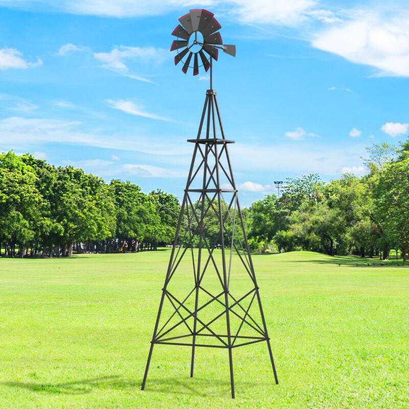 Maisonchic - Moulin à Vent Géant de Jardin 253 cm Moulin à Vent Ornemental en Métal Tout Temps avec 4 Pieds de Support Moulin Roulement à Bille Gris